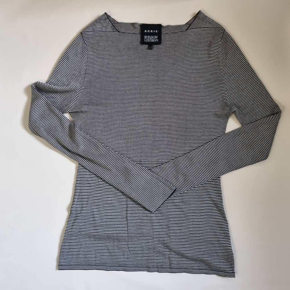 Akris Bergdorf Goodman Striped Long Sleeve Top Blouse US 8 EU 40, sku: 203